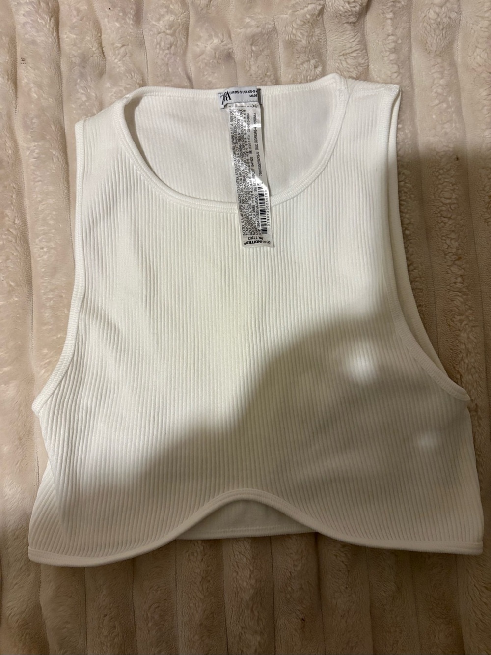 Zara White Ribbed Crop Tank